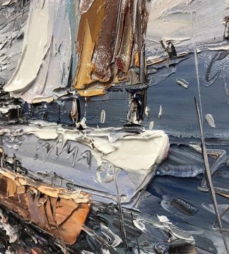 パレットナイフによるヨットハーバーの海景の詳細 Oil Paintings